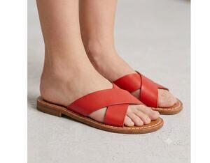 Urban Outfitters Red Leather Cross Slide Sandals 7